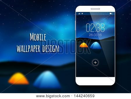 Colorful mobile interface wallpaper on blurred background. Mobile Wallpaper. Clean and modern design. Nature. Vector illustration