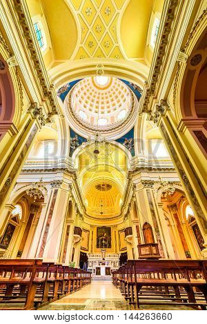 LOCOROTONDO ITALY - 10 JULY 2015: Baroque interior of Mother Church St. George the Martyr in Locorotondo Puglia Italy.