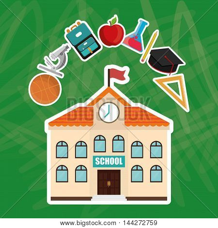 apple flask microscope ball bag building back to shool education  icon set. Colorful and grunge design. Vector illustration