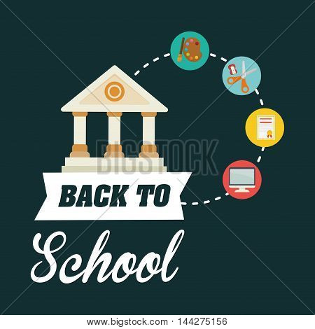 building paint scissors diploma computer back to shool education  icon set. Colorful and flat design. Vector illustration