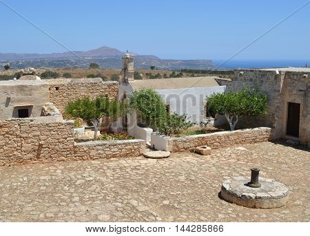 Church and Courtyard at Ancient Aptera in Crete, Greece