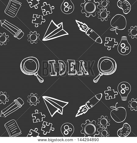 paperplane rocket gears puzzle bulb pencil big and great idea creativity icon set. Sketch and draw design. Vector illustration