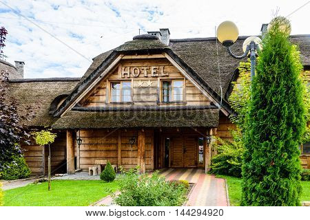 HORBOW, POLAND - AUGUST 17, 2014: Pajero Hotel in Horbow, Poland. Pajero hotel is located on the International road E-30, 20 km from the Belorussian Frontier