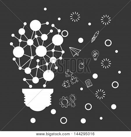 bulb pointed paperplane puzzle gears big and great idea creativity icon set. Sketch and draw design. Vector illustration