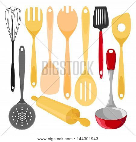 Kitchen utensils. Isolated vector illustration on white background.