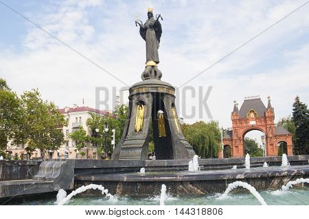 KRASNODAR, RUSSIA-AUGUST 17, 2016:Monument of holy GreatMartyress Catherine. Holy GreatMartyress Catherine is patron of the Krasnodar city.