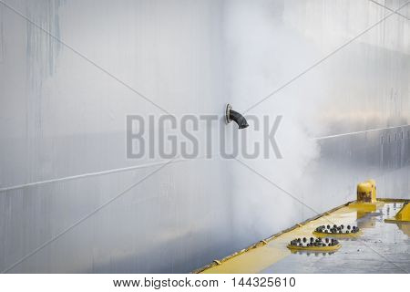 NEW YORK MAY 26 2016: Ground level view of details on the USS Bataan (LDH 5) an amphibious assault ship moored at Pier 88 for Fleet Week NY 2016.