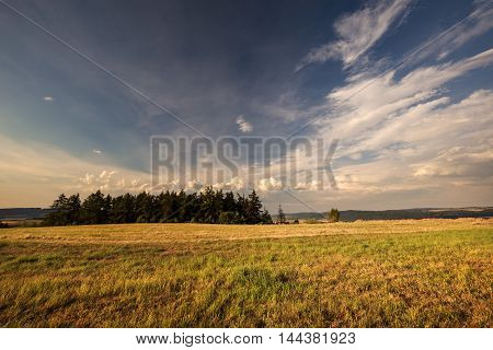 Nice view of the meadow and sky. Moravian landscape Boskovice.