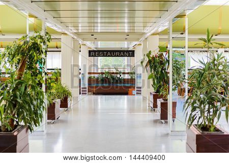 SEGET DONJI, CROATIA - AUG 20, 2014: Restaurant in Hotel Medena in Croatia. Hotel Medena is located 150m from the Adriatic Sea Coast and has 630 rooms