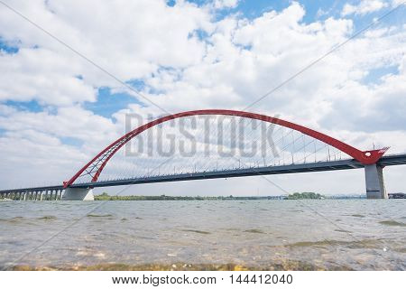 The Red Bridge In Novosibirsk City