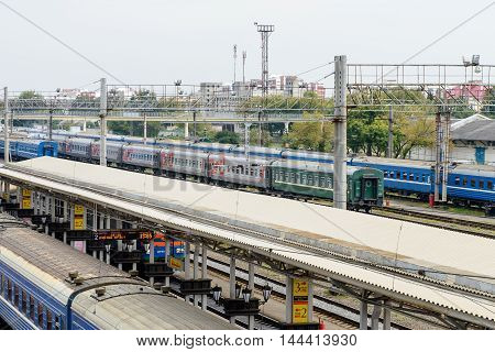 BREST, BELARUS - AUG 30, 2014: Central Railway station in Brest, Belarus. Brest railway station was found in 1886