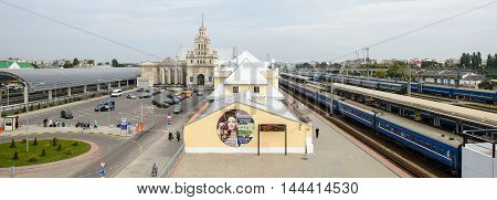 BREST, BELARUS - AUG 30, 2014: Central Railway station in Brest, Belarus. Brest railway station was found in 1886