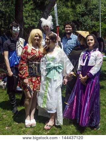 Istanbul Turkey - Mayer 29 2016: Asian Cosplay Day Activity in Istanbul. Dressed as anime characters cosplay participants indicated they did. Costume cosplay participants Istanbul.
