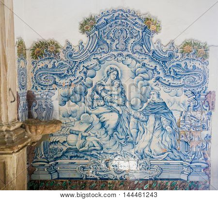 Azulejo Of Mother Mary, The Infant Jesus And St Dominic In The Cathedral Of Aveiro