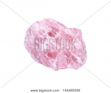 Raw quartz rose stone separated on white background