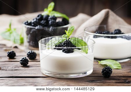 Natural Homemade Yougurt With Berry And Mint