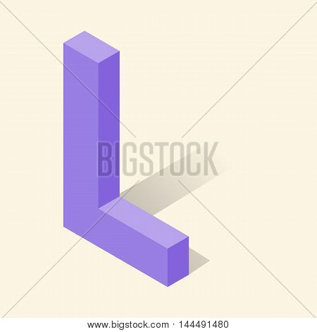 L letter in isometric 3d style with shadow. Violet L letter vector illustration