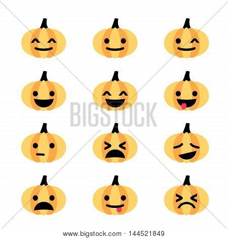 Flat minimalistic funny emoji pumpkin icon set