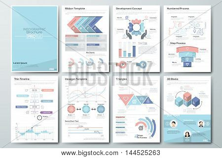 Set of Flyer, Brochure Design Templates, Infographic vector elements. Modern styled graphics for data visualization. Can be used in website, flyer, corporate report, presentation, advertising, marketing etc.