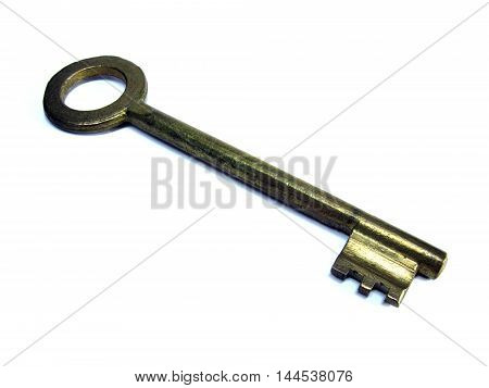 Old door key isolated on white background