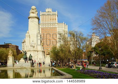 Spring Day at the Plaza of Spain in Madrid