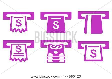 Automated Cashier vector icons. Pictogram style is violet flat icons with rounded angles on a white background.