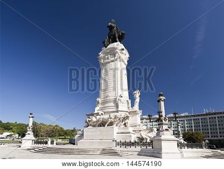 Monument to the Marquis of Pombal the prime-minister who rebuilt the old town of Lisbon after the earthquake of 1755 in Lisbon Portugal