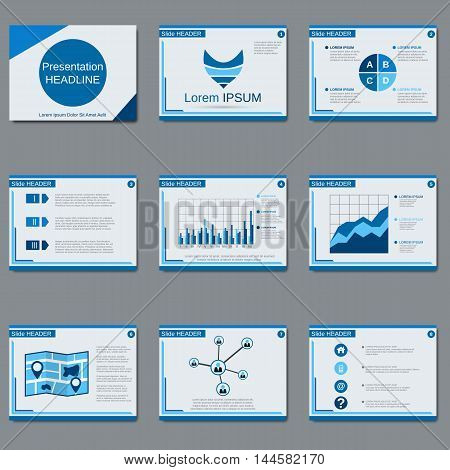 Business presentation, slide show vector design templates in blue