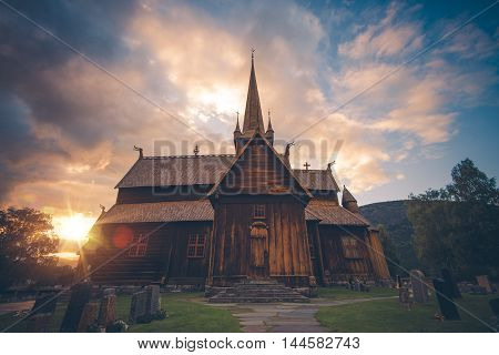 Lom Stave Church. Stave Church Situated in Lom Municipality in the Gudbrandsdal District of Norway Europe.