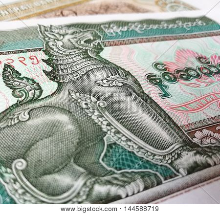 Close up of Burmese kyat - Myanmar money bank note