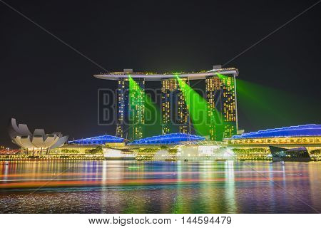 Beautiful laser show at the marina bay waterfront in singapore