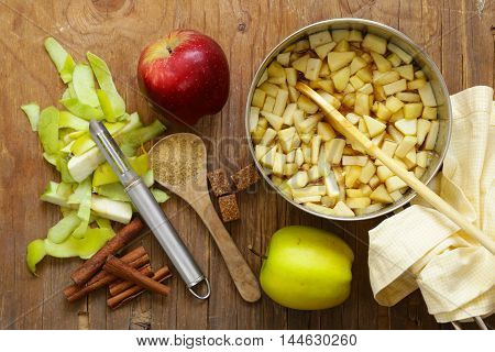 homemade apple jam confiture with cinnamon and brown sugar