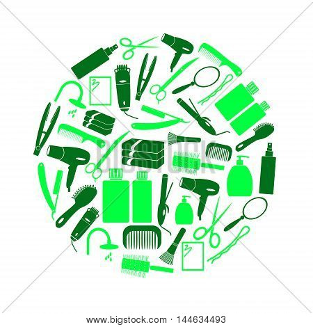 Hair Care Theme Green Color Simple Icons In Circle Eps10