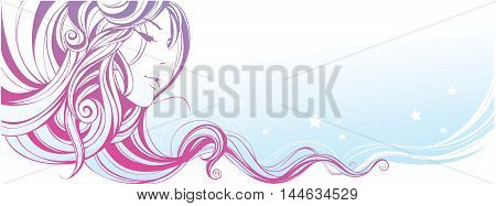 Girl with a smooth decorative ringlety. Patterns in the form of waves.
