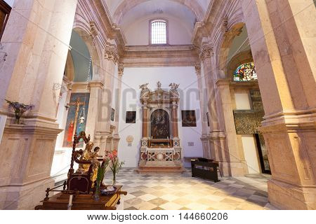PRCANJ, MONTENEGRO - JULY 23, 2015: The Catholic Church of the Birth of the Virgin Mary in Prcanj, Montenegro, on July 23, 2015