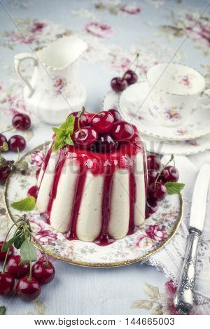 Cherry Cheesecake on Plate