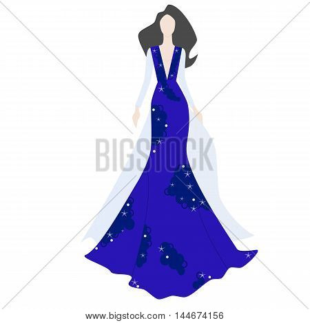 Fashion beautiful brunette woman in stylish red evening dress, vector