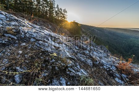 Bashkortostan Russia. Sunrise in the mountains of the southern Urals.