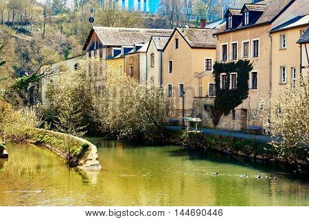 Scenic view of the Luxembourg City and the Alzette river. Western Europe