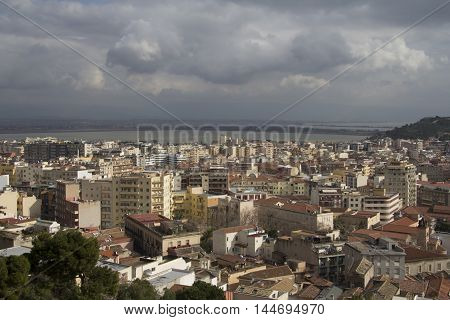 Cagliari: city landscape, in the background you see the pond of Molentargius - Sardinia