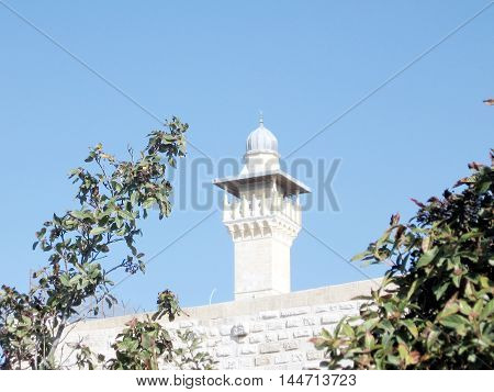 Jerusalem Israel - January 13 2008: Al-Fakhariyya Minaret of Al-Aqsa Mosque.