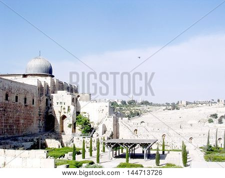 Jerusalem Israel - April 26 2005: Al-Aqsa Mosque and Mount of Olives.