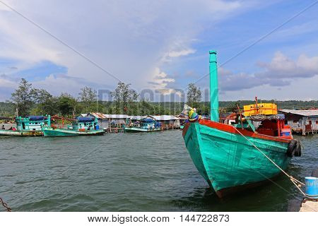 Fishing boats at the port of Sihanoukville in Cambodia
