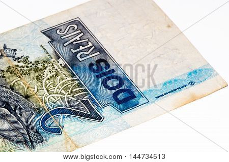 2 Brasilian reals bank note. Real is national currency of Brasil