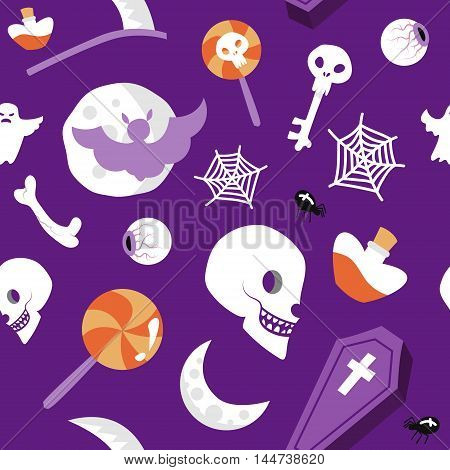 Seamless pattern halloween witchcraft purple orange white