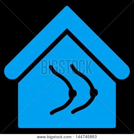 Erotics House icon. Glyph style is flat iconic symbol, blue color, black background.