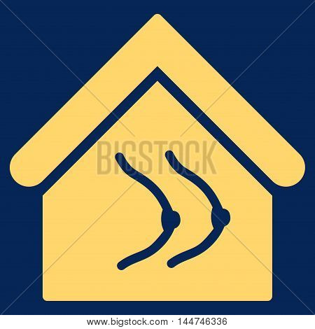 Erotics House icon. Glyph style is flat iconic symbol, yellow color, blue background.