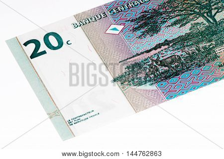 20 centimes bank note of Congo. Centimes on of the currencies of Congo
