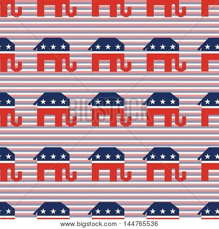 Broken Republican Elephants Seamless Pattern On Red And Blue Diagonal Stripes Background. Usa Presid