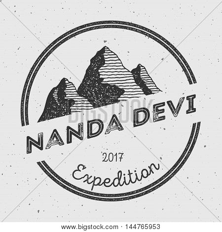 Nanda Devi In Himalayas, India Outdoor Adventure Logo. Round Expedition Vector Insignia. Climbing, T